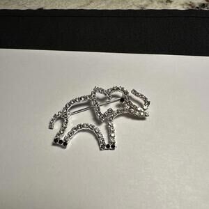 Rhinestone Elephant Silver Tone Animal Brooch Pin Black & Clear